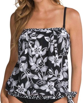 24th & Ocean East Coast Bandeau Blouson Tankini Top In Black/white