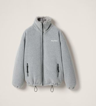 Miu Miu Fleece Down Jacket, Woman, Marble Gray, Size 36