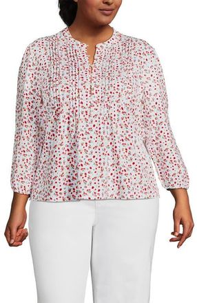 Lands End Plus Size Lightweight Jersey Button Pintuck Top in White Floral Strawberries at Nordstrom, Size 1X
