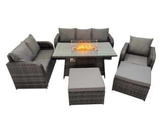 Fimous Garden Outdoor Rattan Furniture Set with 2 Big Footstools in Dark Grey