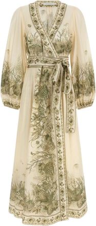 Zimmermann Green V-Neck Wrap Midi Dress
