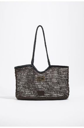 Bimba & Lola Large Dark Raffia-Effect Shopper Bag in Chocolate at Nordstrom