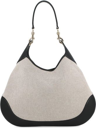 Gucci Beige Black Canvas Leather Handbag Shoulder Bag Tote Bag (Pre-Owned)