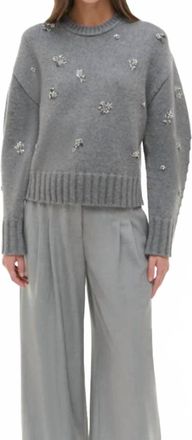 SIMKHAI Coraline Embellished Knit Crewneck Sweater In Heather Grey