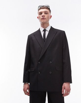 Topman Giacca da abito nera oversize in lana-Nero