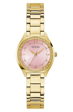 Guess Crystal Bezel & Markers Bracelet Watch, 30mm in Pink at Nordstrom
