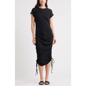Caslon Ruched Cotton Midi T-Shirt Dress in Black at Nordstrom Rack, Size Xx-Small