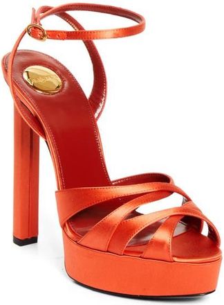Saint Laurent Chandelle Ankle Strap Platform Sandal in Orange at Nordstrom, Size 9.5Us