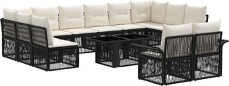 vidaXL Conjunto De Sof&aacute;s De Jard&iacute;n 13 Uds. Negro Y Blanco Crema Vidaxl
