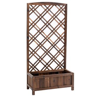 OUTSUNNY Jardinera Con Enrejado Jardinera Con Celos&iacute;a De Madera Macetero Con Soporte Para Trepadora Cultivos Plantas En Terraza Jard&iacute;n 60x30x122,5 Cm