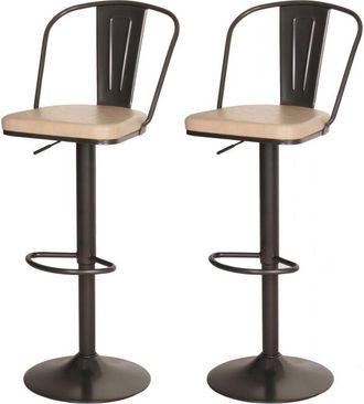 Hhg Lote de 2 taburetes de bar 441a, taburete de bar de altura regulable giratorio industrial de piel sintética metal, vintage beige