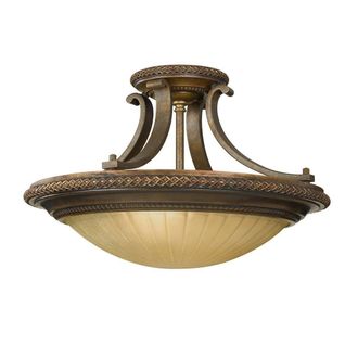 Netlighting Kelham Hall 2 Light Ceiling Semi Flush Light Gold Bronze E27 in Brown