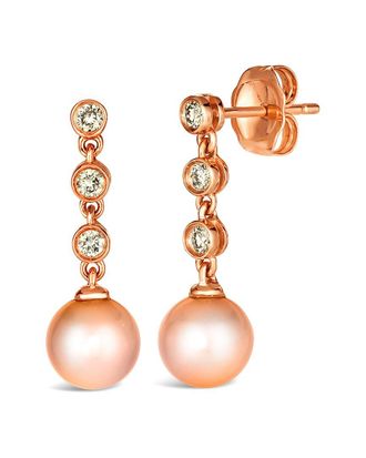 Le Vian Strawberry Pearls 14K Rose Gold 0.15 Ct. Tw. Diamond & 6-7Mm Pearl Dangle Earrings