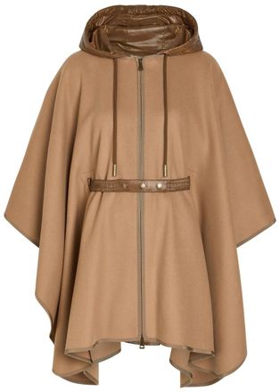 Moncler Hooded Belted Wool-blend Cape Coat - Beige - One Size