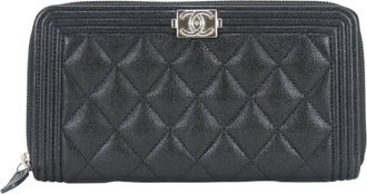Chanel Boy Chanel Black Grained Calfskin Long Wallet (Bi-Fold) (Pre-Owned)