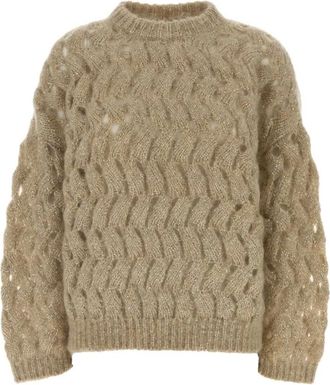 Brunello Cucinelli Round-neck Truien - Dames - Ronde hals truien - Beige - M - Truien & Vesten