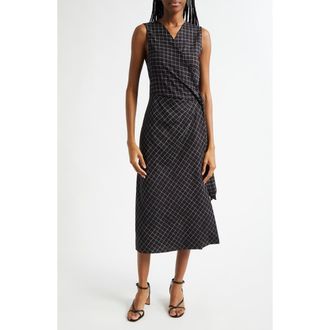 Vince Trellis Plaid Sleeveless Midi Wrap Dress in Black/Cream at Nordstrom Rack, Size Small