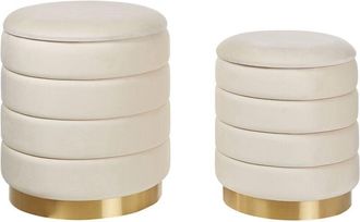 Beliani Set of 2 Storage Pouffes GARLAND Velvet Light Beige