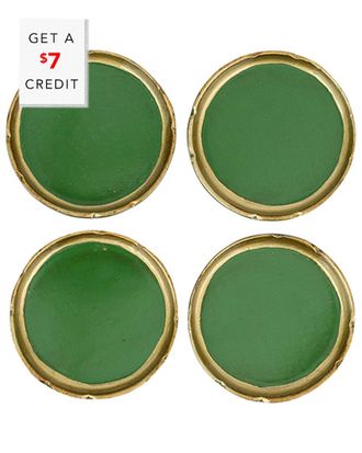Vietri Vietri Set Of 4 Florentine Wooden Accessories Green & Gold Coasters With $8 Credit