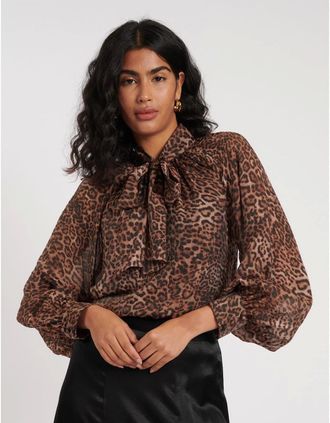 Nobody's Child Womens Tie Neck Relaxed Fit Long Sleeve Blouse - Brown - Size: 10