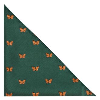 King & Priory Butterfly Dark Green Herringbone Embroidered Pocket Square, Handkerchief