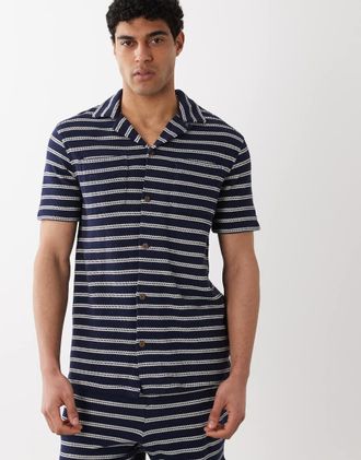 Polo Ralph Lauren Camicia a maniche corte in maglia a righe blu navy e crema