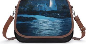Generic Lighthouse And Moon Crossbody Bags for Women Fashion Leather Shoulder Handbags With Adjustable Strap