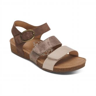 Aetrex Womens Lilly Quarter Strap Sandal In Taupe