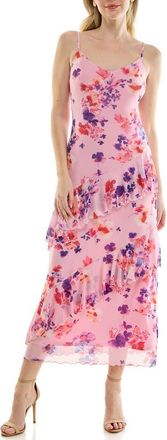 Bebe Print Mesh Ruffle Maxi Dress in Pink Multi at Nordstrom Rack, Size X-Large