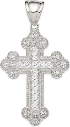 Diamond2Deal Sterling Silver Rhodium-plated Cubic Zirconia Budded Cross Pendant
