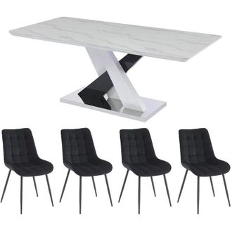 Vente-Unique Set tavolo evaela + 4 sedie ollua Bianco e nero