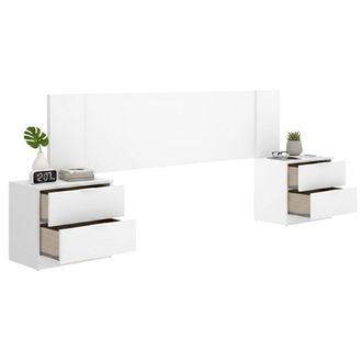Dmora Cabezal Sierra Con 2 Mesitas, Plaza Y Media, Estructura Marr&oacute;n, 34x251 Cm Blanco