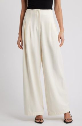 Wayf Mischa Clean Waist Pleated Wide Leg Pants in Cream at Nordstrom, Size X-Large