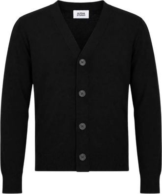 Alpha Studio Cardigan in lana merino a 4 bottoni - - Knitwear - Uomo - Nero - 2XL