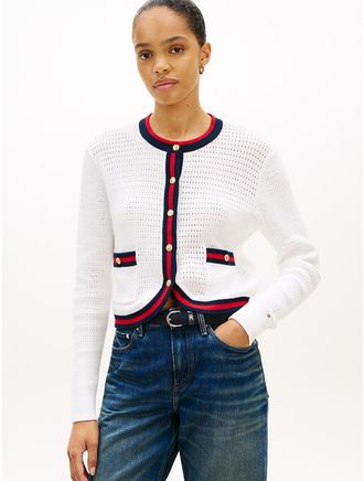 Tommy Hilfiger Womens Gold-Button Textured Knit Cardigan - White - XS