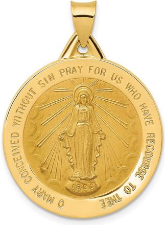 Diamond2Deal 14k Yellow Gold and Satin Hollow Large Miraculous Medal Round Pendant
