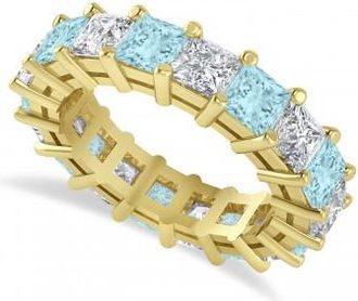 Allurez Princess Diamond & Aquamarine Wedding Band 14k Yellow Gold (5.94ct)