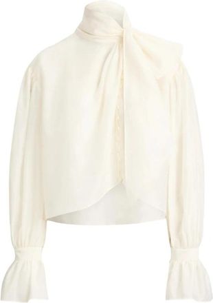 Ralph Lauren Strik-hals blouse van sheer stof - Dames - Blouses - Wit - 2XS - Overhemden