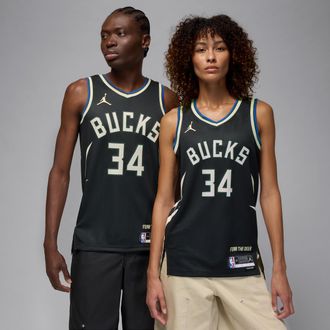 Nike Jordan Mens Milwaukee Bucks Statement Edition Jordan Dri-FIT NBA Swingman Jersey in Black | DO9533-010