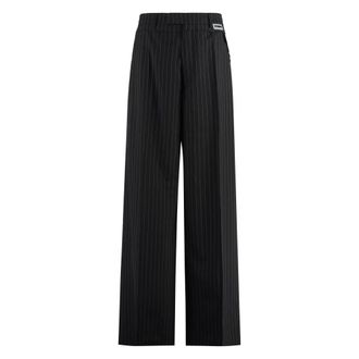 VETEMENTS Wide Trousers, male, Black, Size: S Pinstriped Wool Trousers