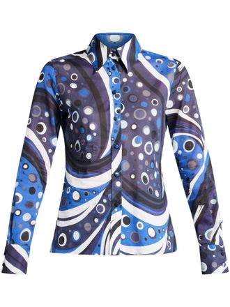 Pucci Fontane-print cotton shirt - Blue