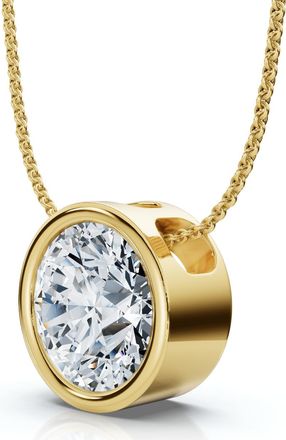 Pompeii3 1Ct Certified Bezel Round Cut Diamond Pendant 14k Gold 18 Necklace Lab Grown
