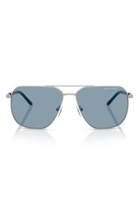 A|X Armani Exchange 59mm Pilot Sunglasses in Matte Silver/light Blue at Nordstrom