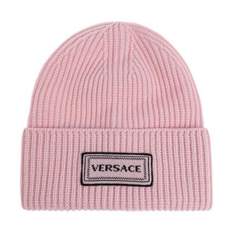 Versace Beanies, female, Pink, Size: ONE SIZE Wool Knit Beanie