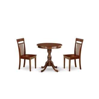 East West Furniture ESCA3-MAH-W - 3-Pc Modern Dining Table Set - 2 Kitchen Chairs and 1 Dining Room Table (Mahogany Finish)