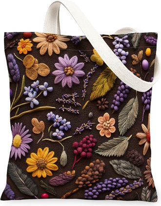 Generic Spring Lavender Flower Canvas Tote Bag for Shopping 13x15, Knitting Theme Florals Reusable Grocery Print Bag for Women, Fun Vintage Beach Aesthetic Pa