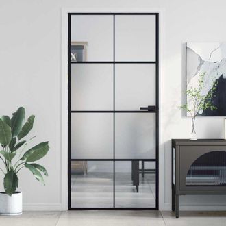 vidaXL Puerta Interior Delgada Negra Vidrio Y Aluminio 93x201,5 Cm Vidaxl