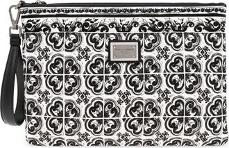 Dolce & Gabbana Clutch tas met Majolica print - Heren - Clutches - Zwart - ONE Size - Leer - Tassen
