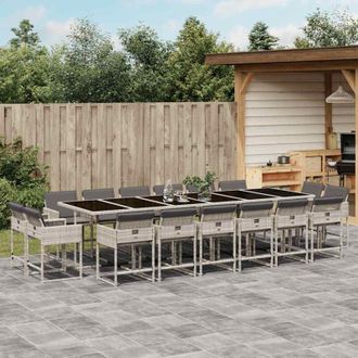 vidaXL Set Comedor Jard&iacute;n Y Cojines 17 Pzas Rat&aacute;n Sint&eacute;tico Gris Claro Vidaxl
