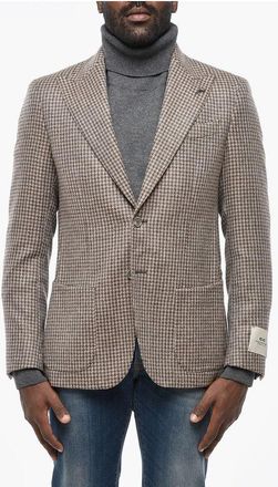 Corneliani CC COLLECTION Houndstooth Patterned Wool Blazer with Peak La size 50